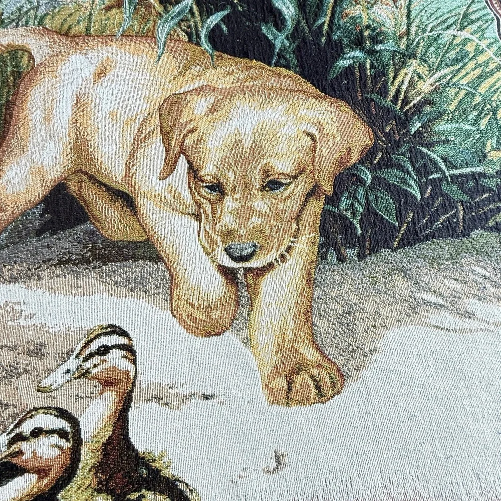 Linda Picken Labrador Puppy Tapestry Throw Duck Hunting Lodge Cottage 60x50